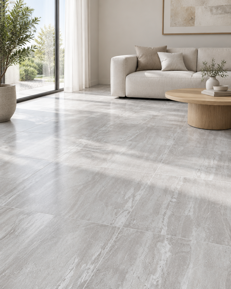 BIEN 60x60 Canyon Grigio Full Lap – Anwendungsbeispiel (Abbildung beispielhaft)
