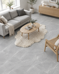 BIEN 60x120x0,7Sg Pulpis Grey Matt – Anwendungsbeispiel Wohnzimmer skandinavisch (Abbildung beispielhaft)