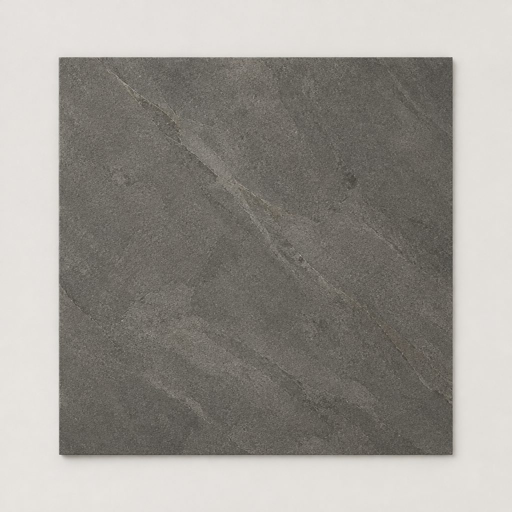 KI-generierte illustrative Fliesenansicht: Basaltina, Farbe Piombo.