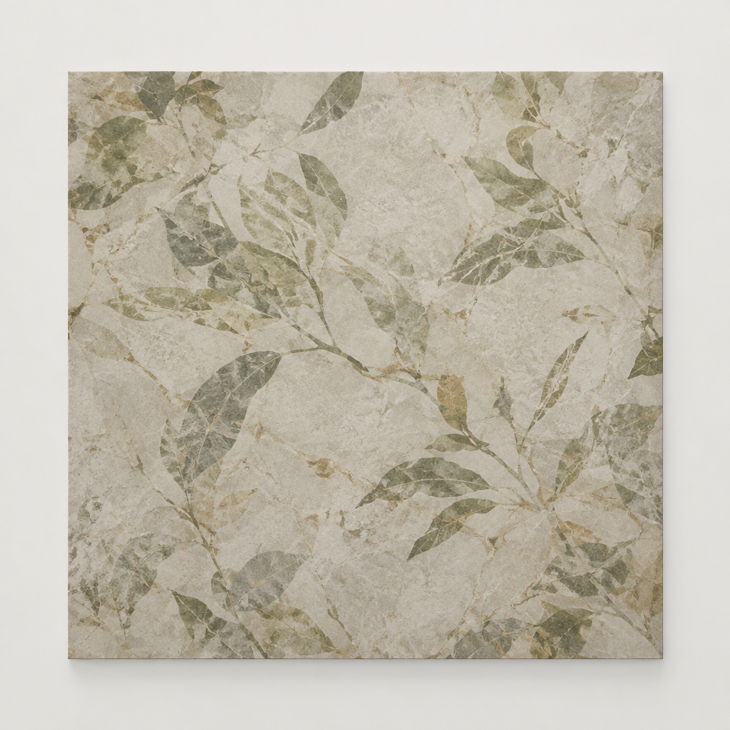 KI-generierte illustrative Fliesenansicht: Wallart, Farbe Herbarium.
