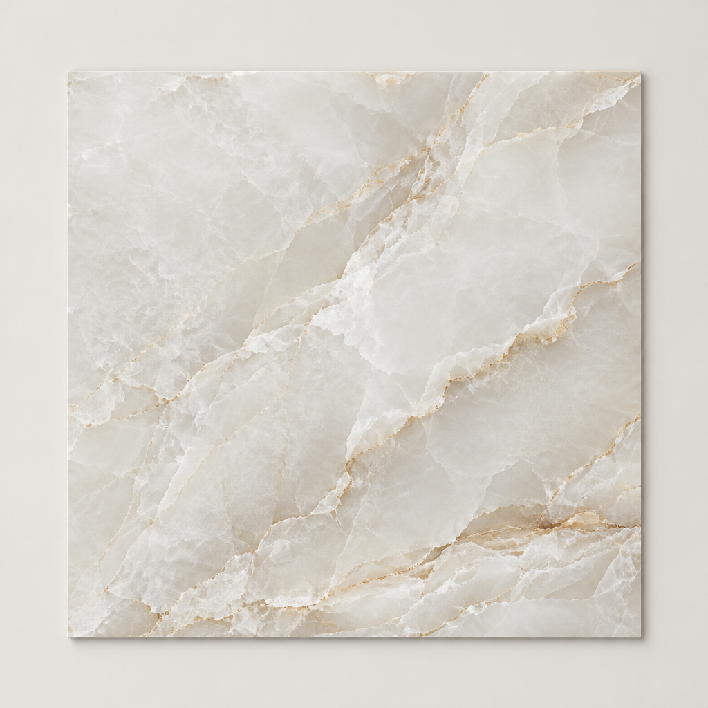 KI-generierte illustrative Fliesenansicht: Onice Allure, Farbe Crystal.