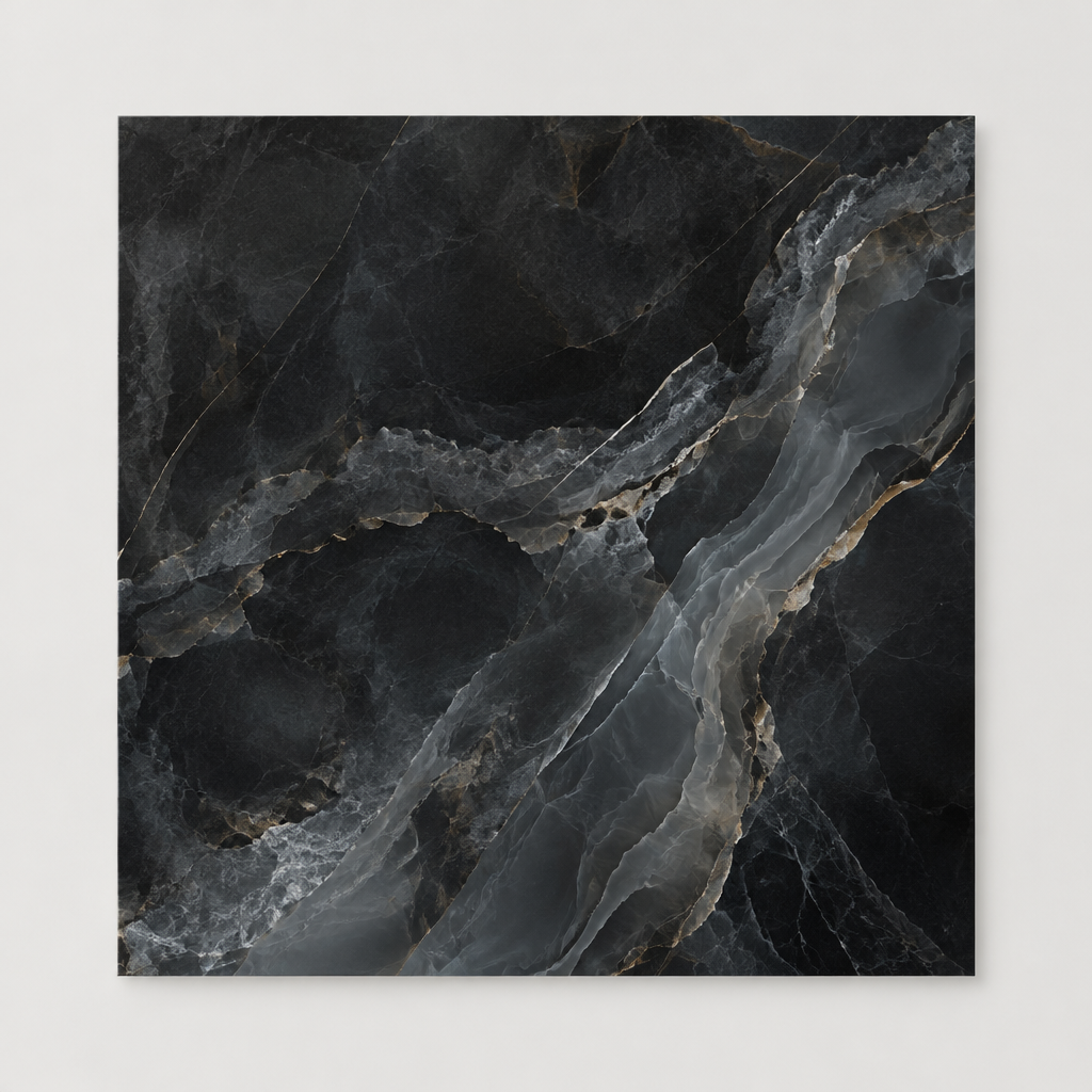 KI-generierte illustrative Fliesenansicht: Onice Allure, Farbe Midnight.