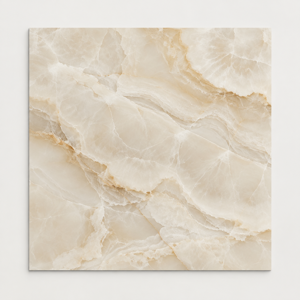 KI-generierte illustrative Fliesenansicht: Onice Allure, Farbe Glow.