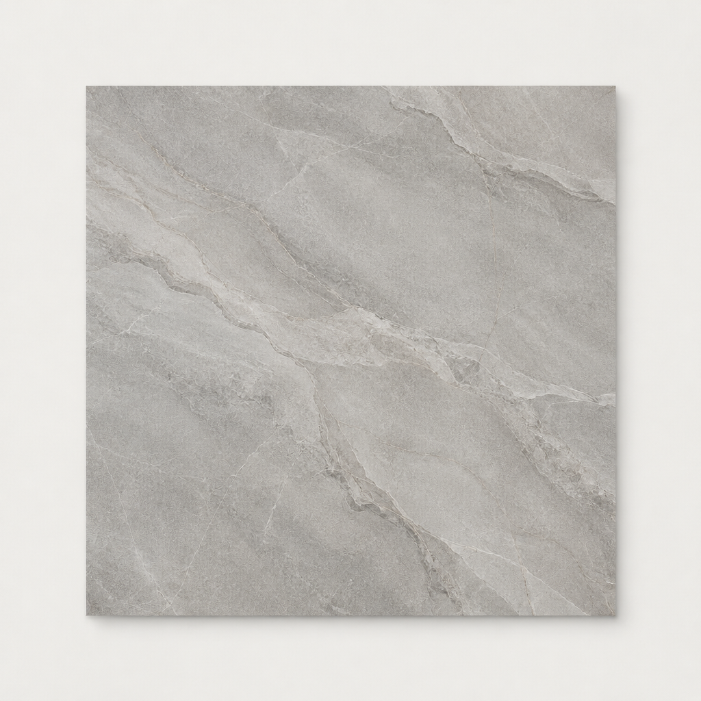 KI-generierte illustrative Fliesenansicht: Morphic, Farbe Veil Grey.