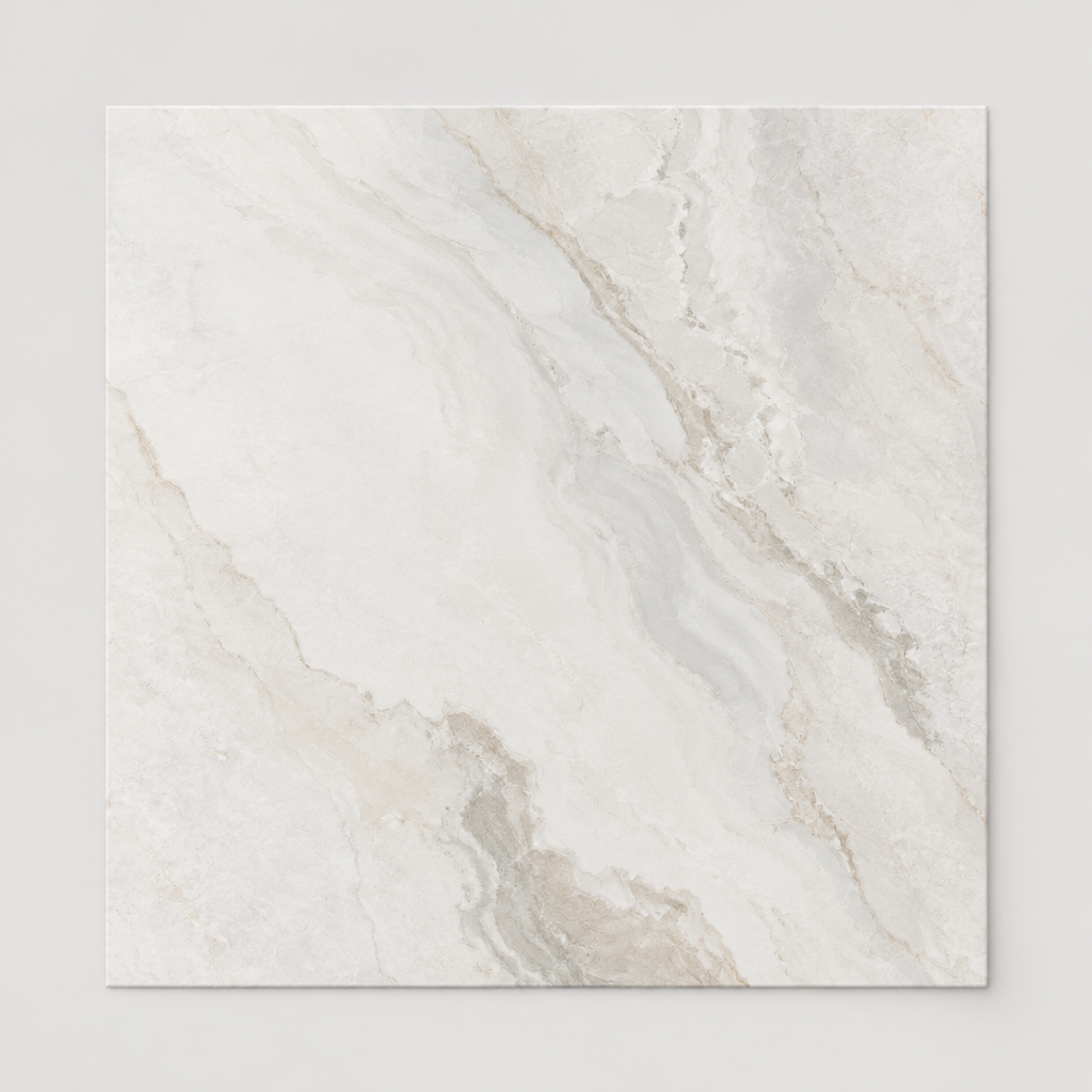KI-generierte illustrative Fliesenansicht: Morphic, Farbe Veil White.
