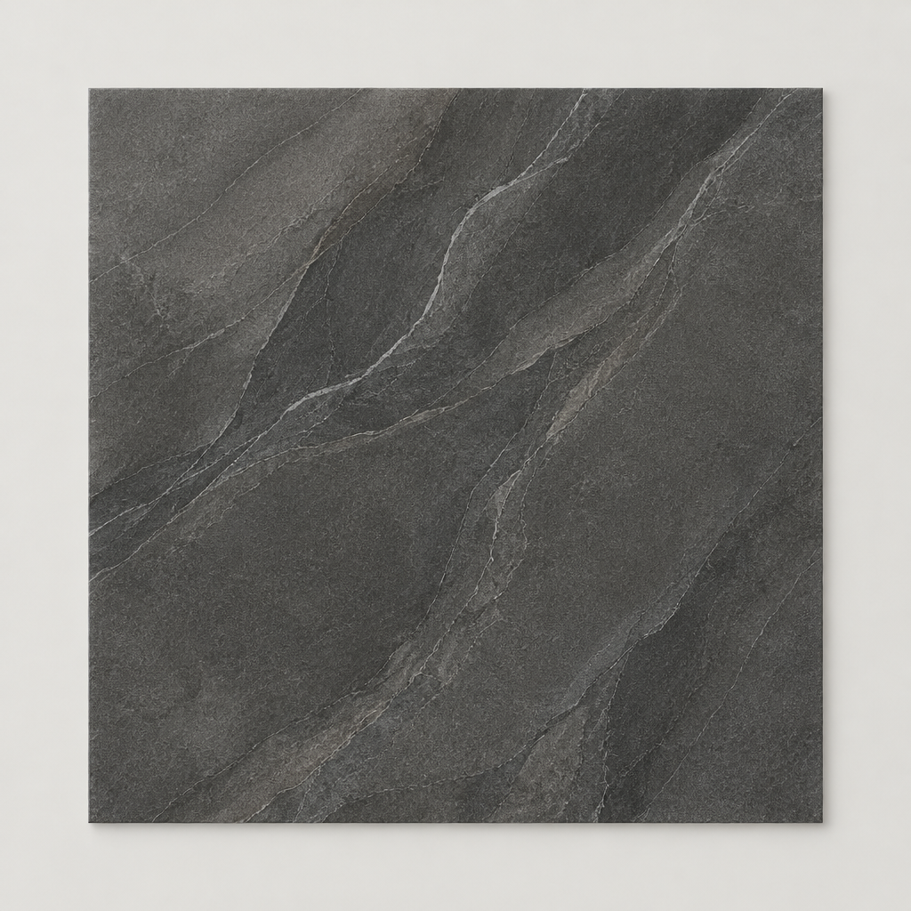 KI-generierte illustrative Fliesenansicht: Morphic, Farbe Veil Anthracite.